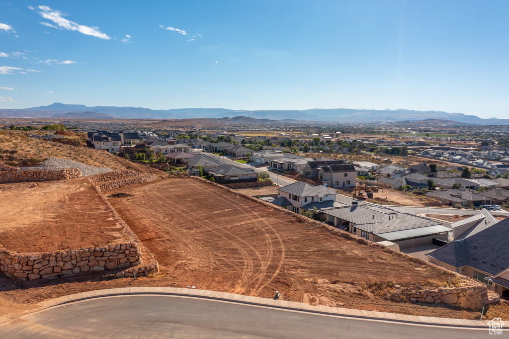 Drone / aerial view featuring a mountain view