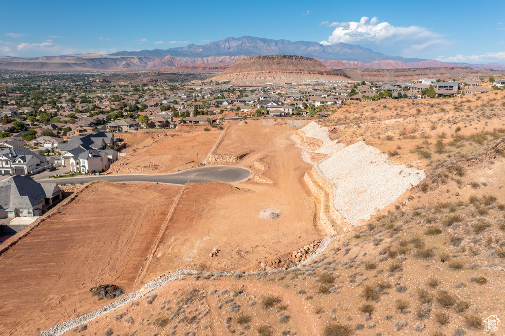 Aerial view featuring a mountain view