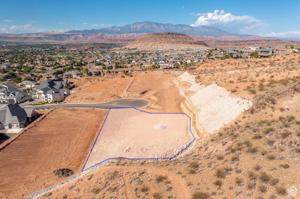 Aerial view featuring a mountain view