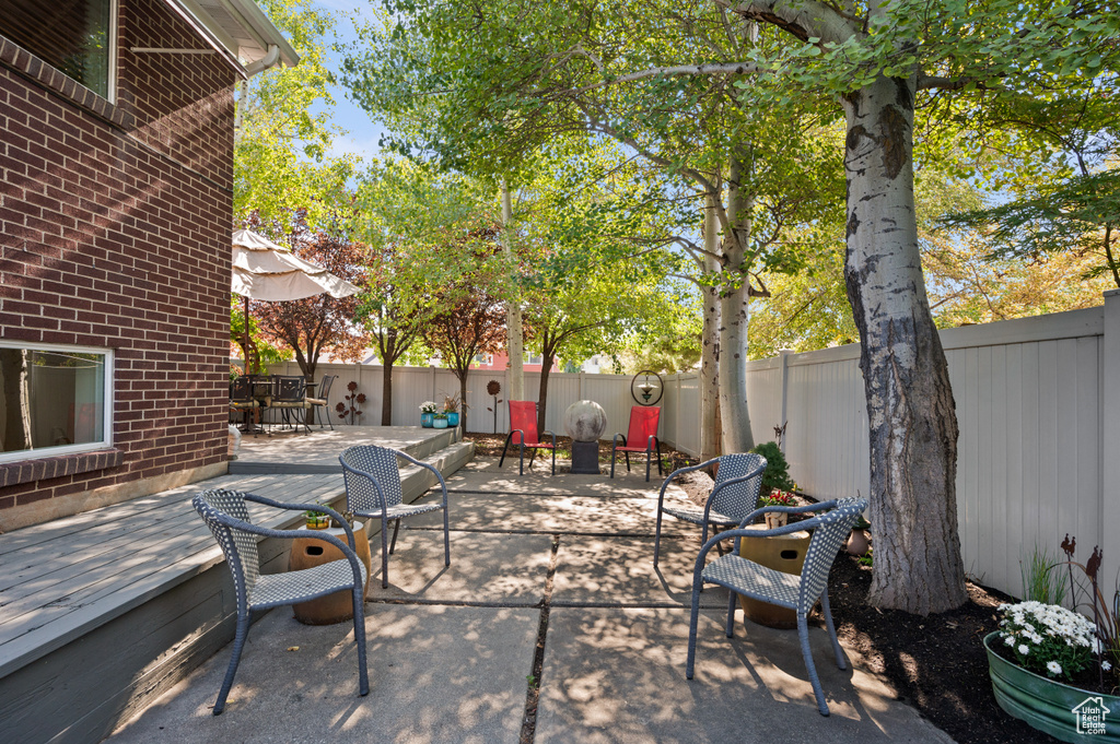 View of patio featuring a deck