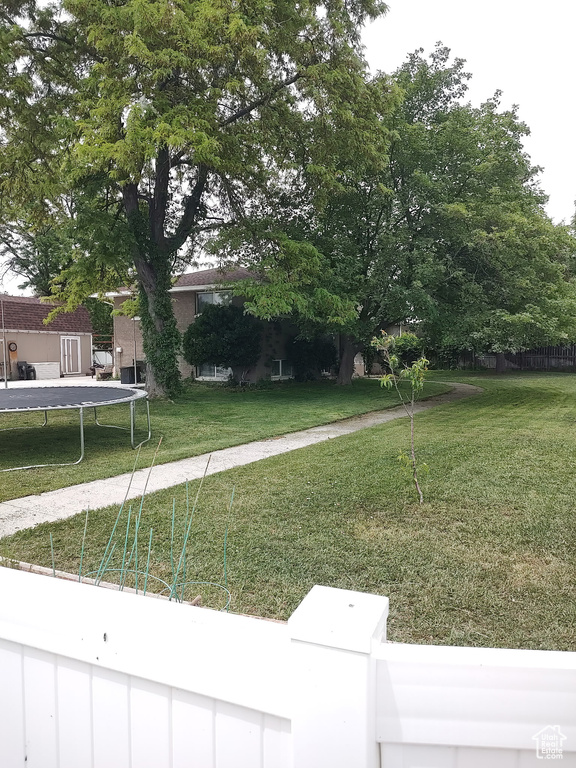 View of yard featuring a trampoline