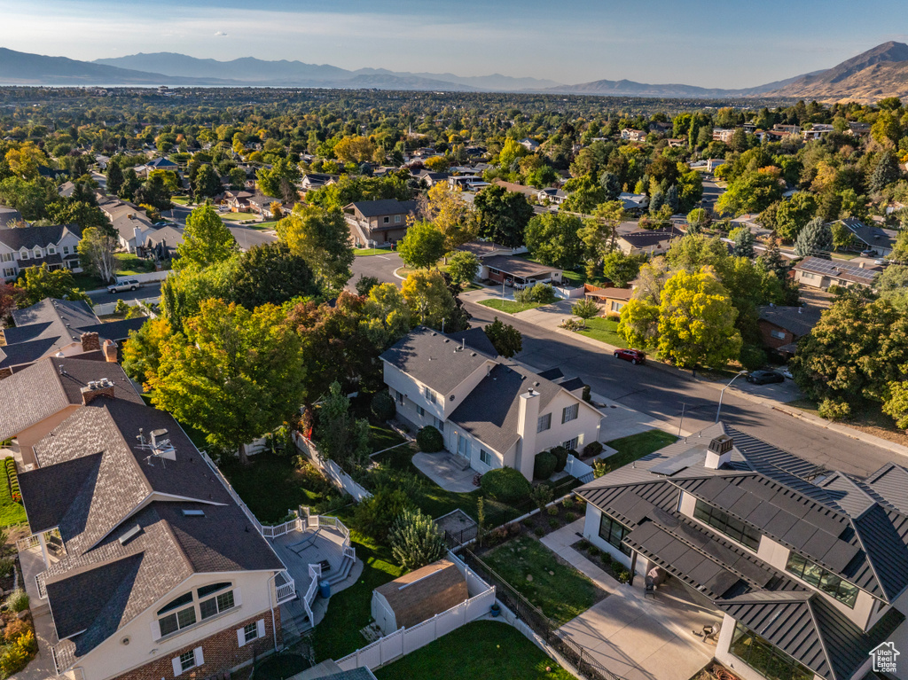 Aerial view featuring a mountain view