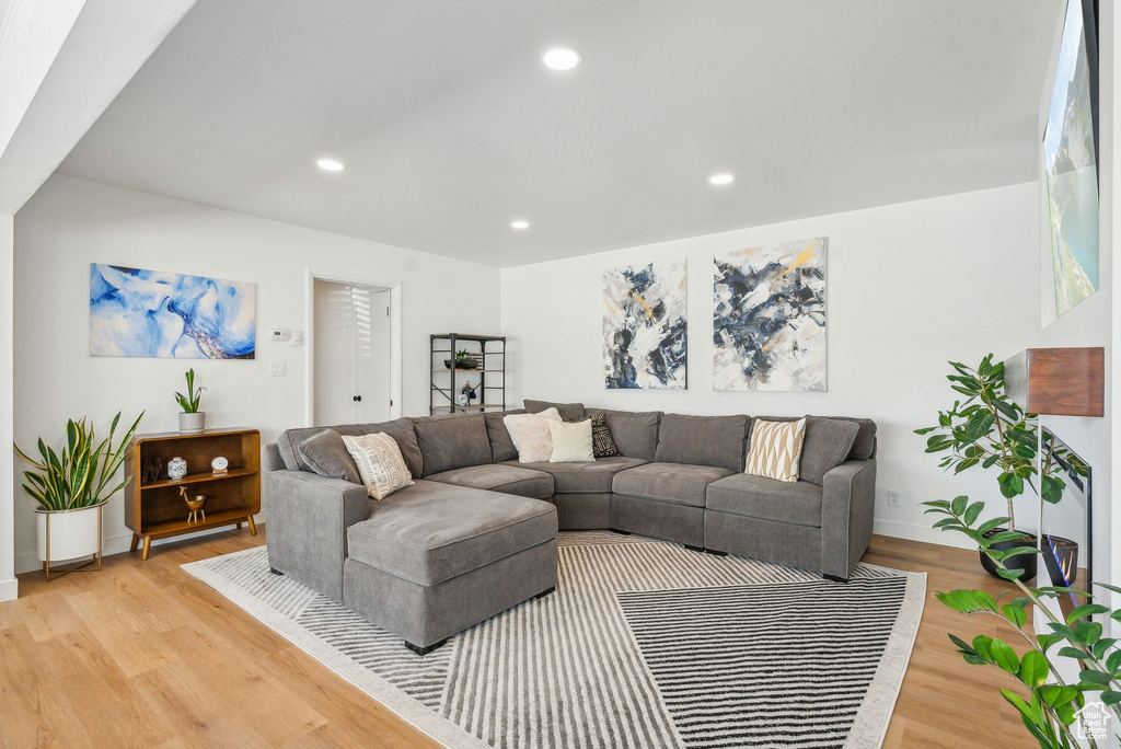 Living room featuring light wood-type flooring