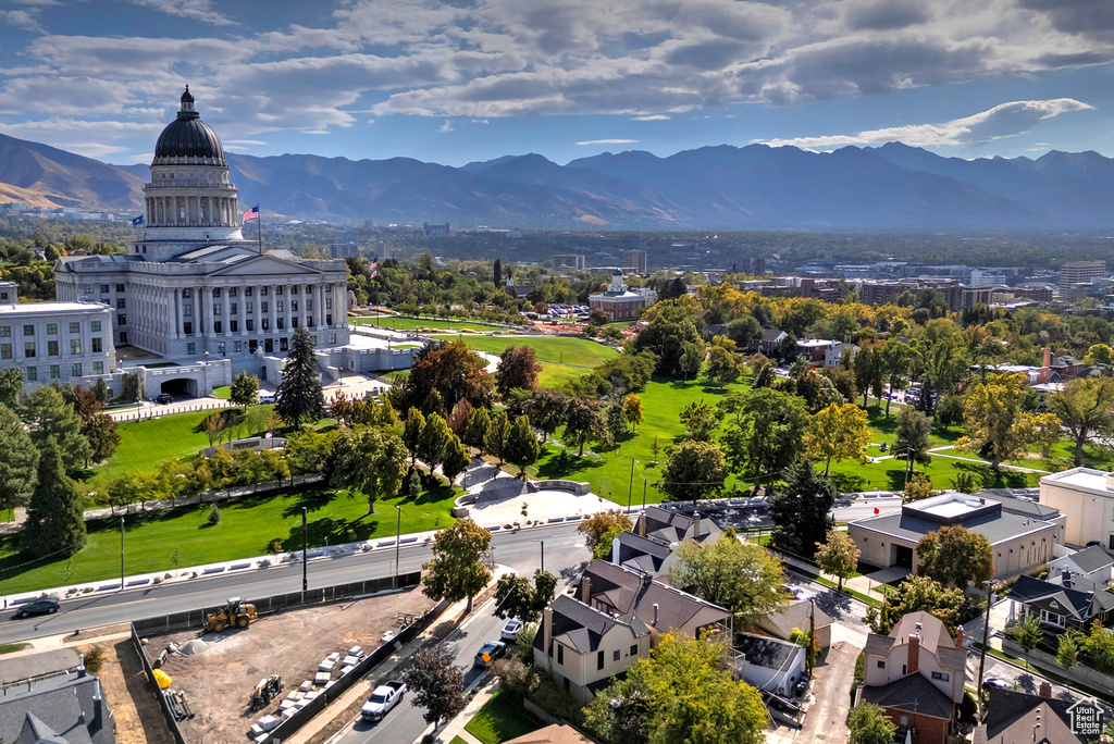 Drone / aerial view featuring a mountain view