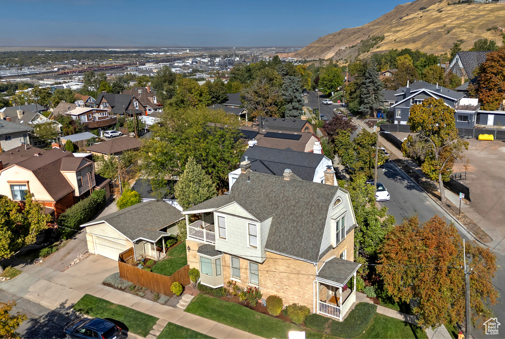 Aerial view featuring a mountain view