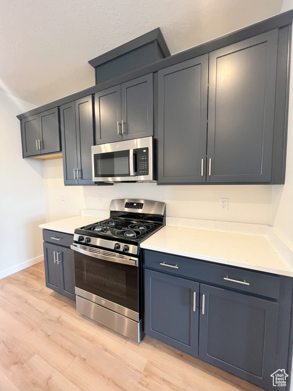 Kitchen featuring stainless steel appliances and light wood-type flooring