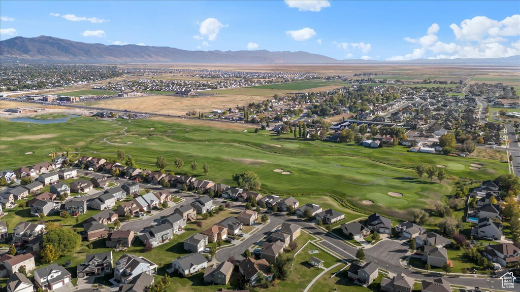 Bird's eye view featuring a water and mountain view