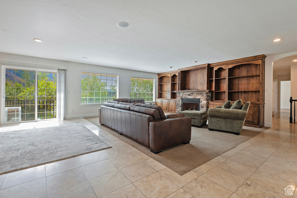 View of tiled living room