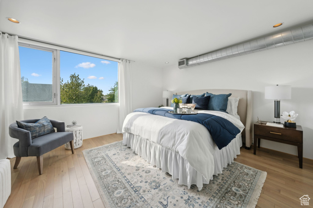 Bedroom with light wood-type flooring