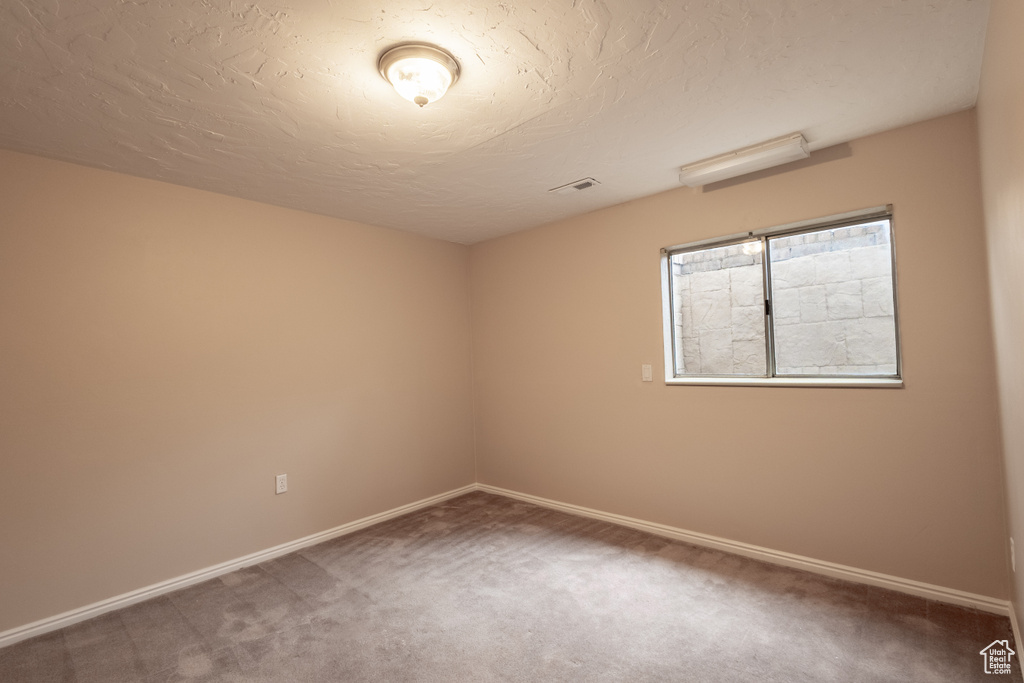 Spare room with carpet floors and a textured ceiling