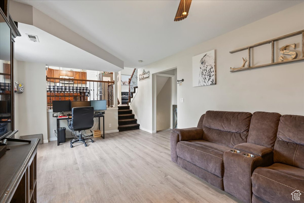 Office area featuring light wood-type flooring