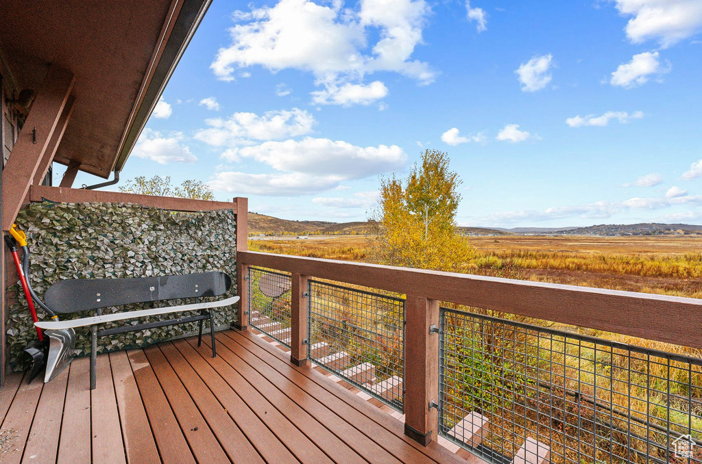 Wooden terrace with a mountain view