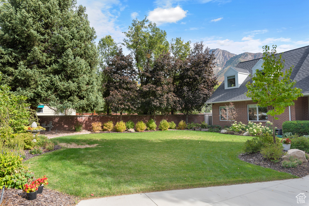 View of yard with a mountain view