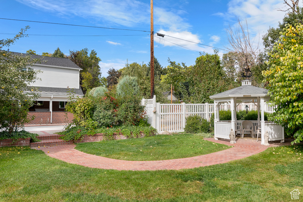 View of yard featuring a gazebo