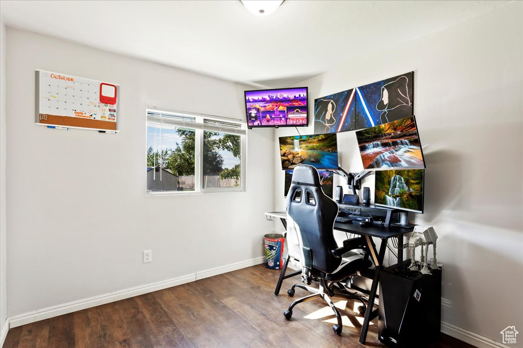 Office space featuring hardwood / wood-style floors