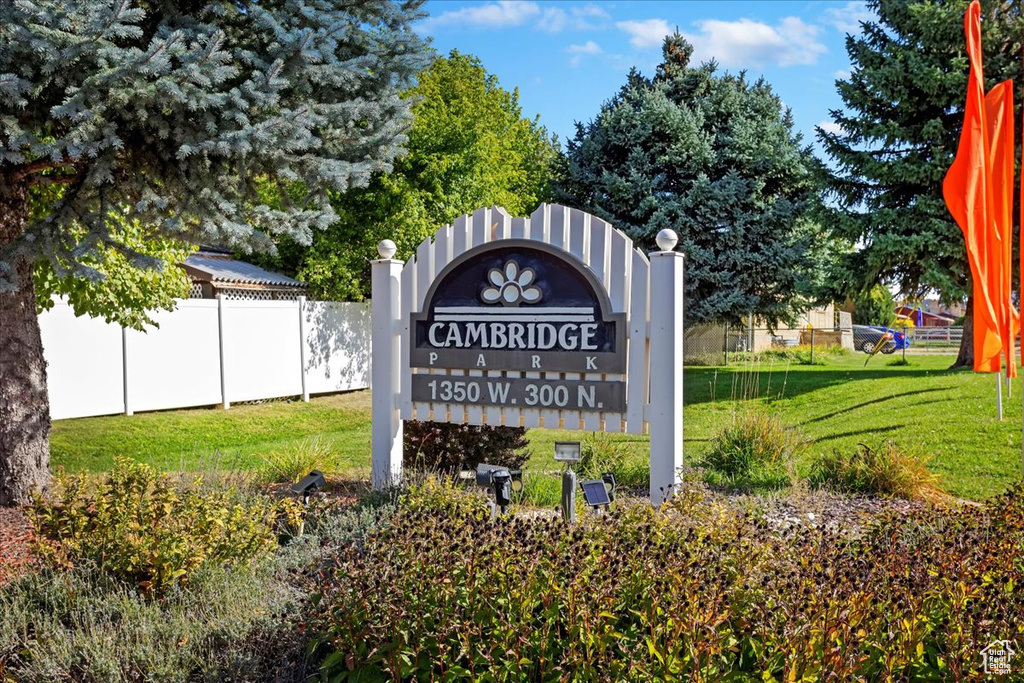 Community sign with a lawn