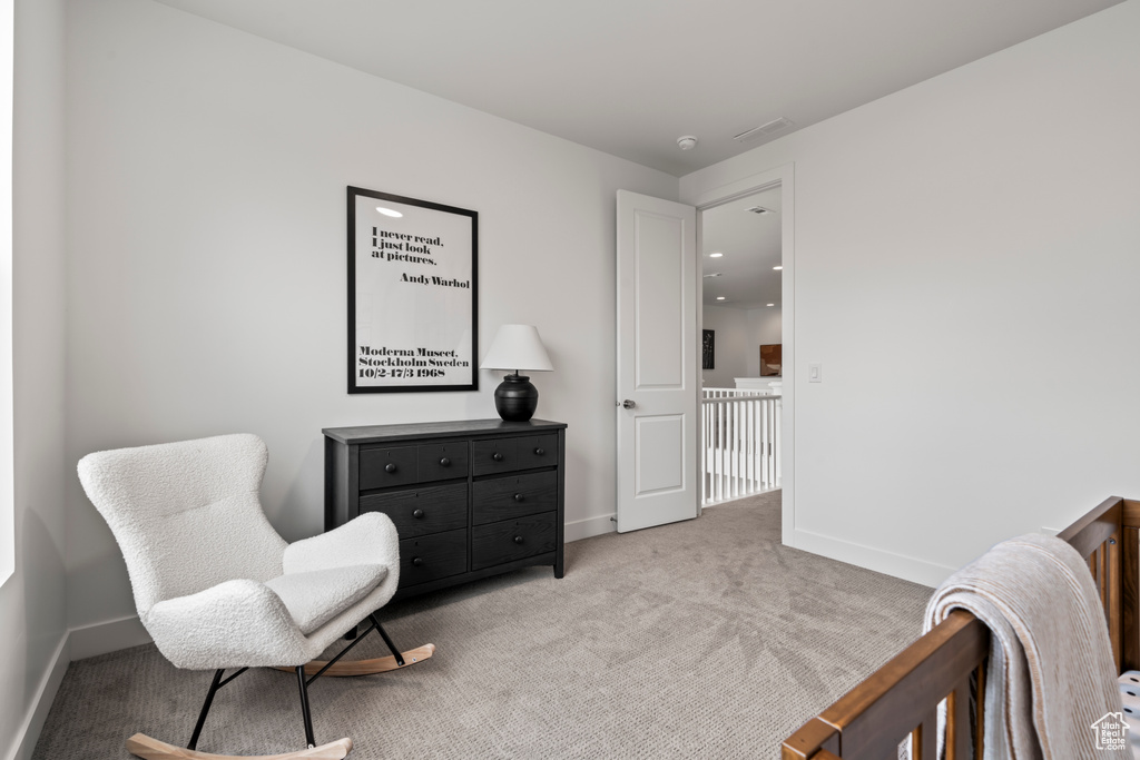 Sitting room with light carpet