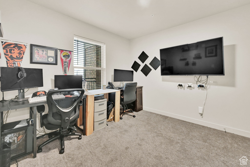 Office space with light carpet