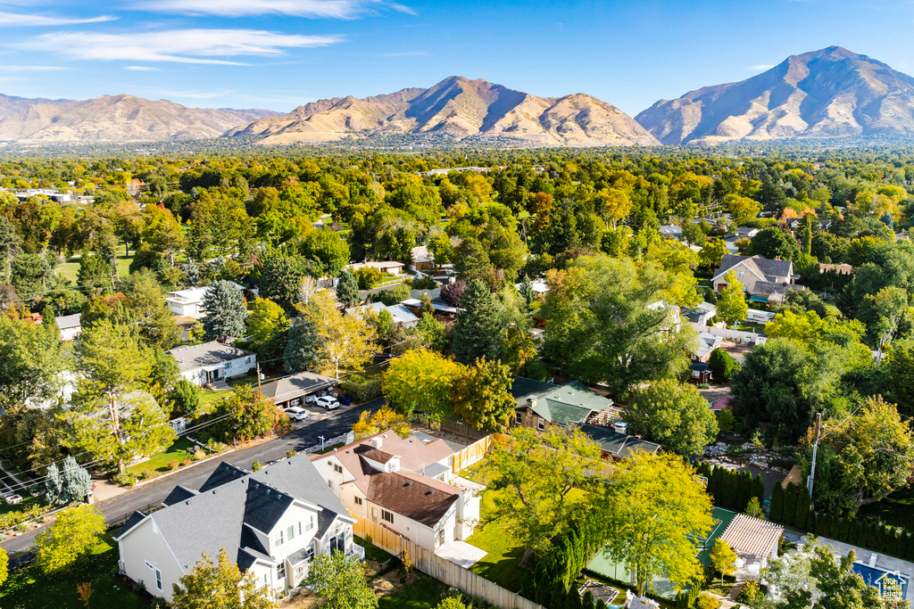 Aerial view with a mountain view