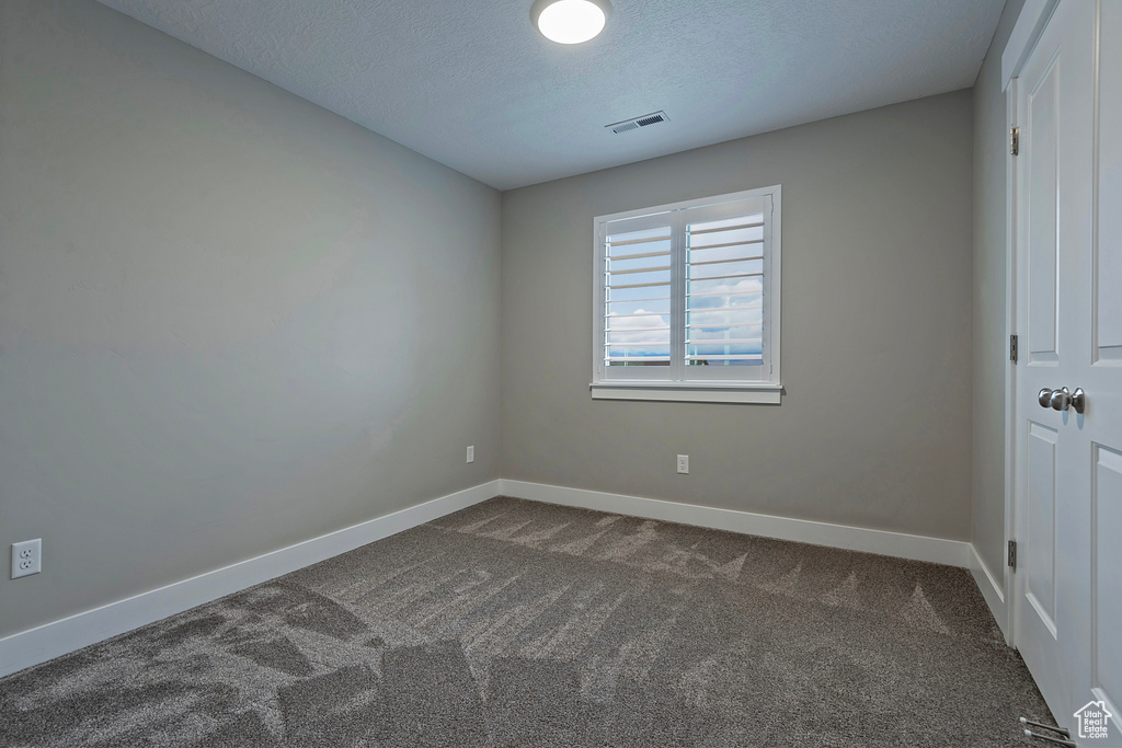 Carpeted spare room with a textured ceiling