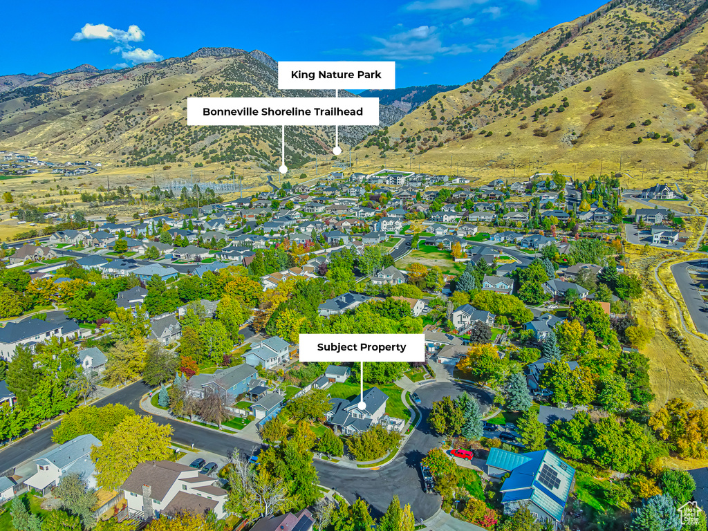 Drone / aerial view with a mountain view