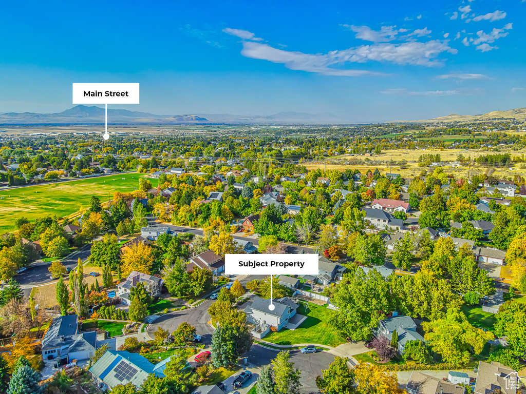 Drone / aerial view with a mountain view