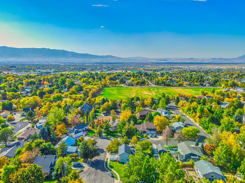 Aerial view featuring a mountain view