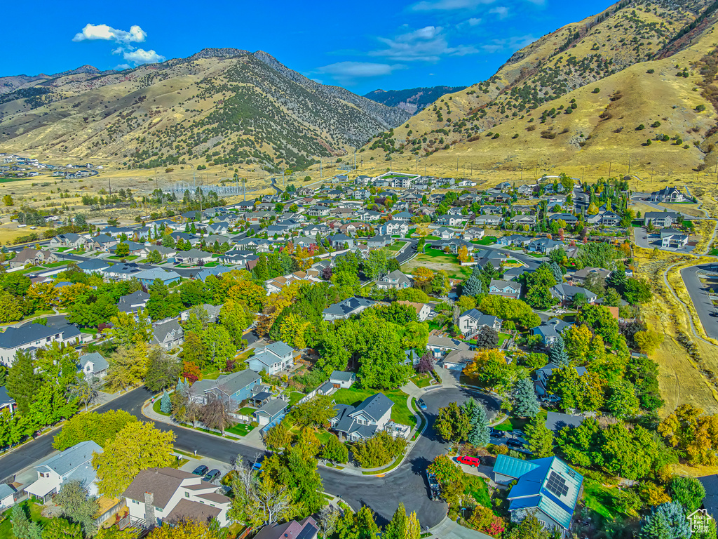 Birds eye view of property with a mountain view