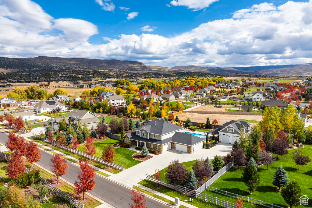 Drone / aerial view with a mountain view