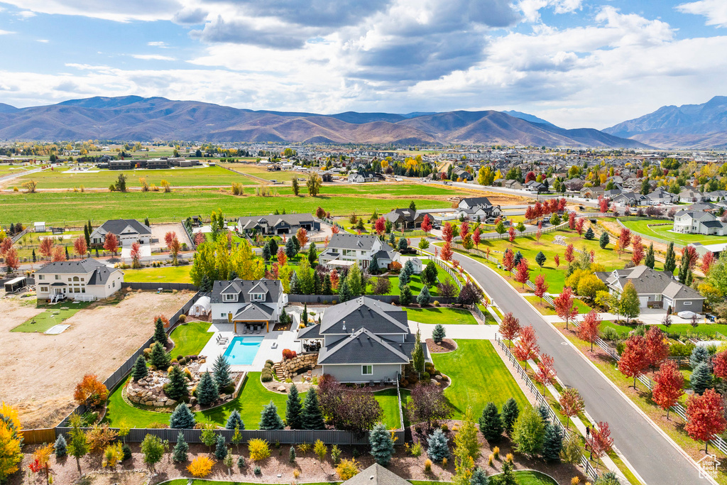 Aerial view featuring a mountain view