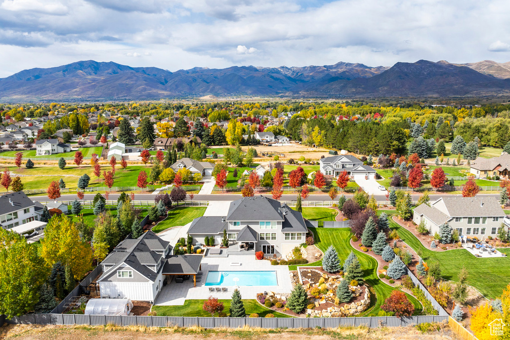 Drone / aerial view with a mountain view