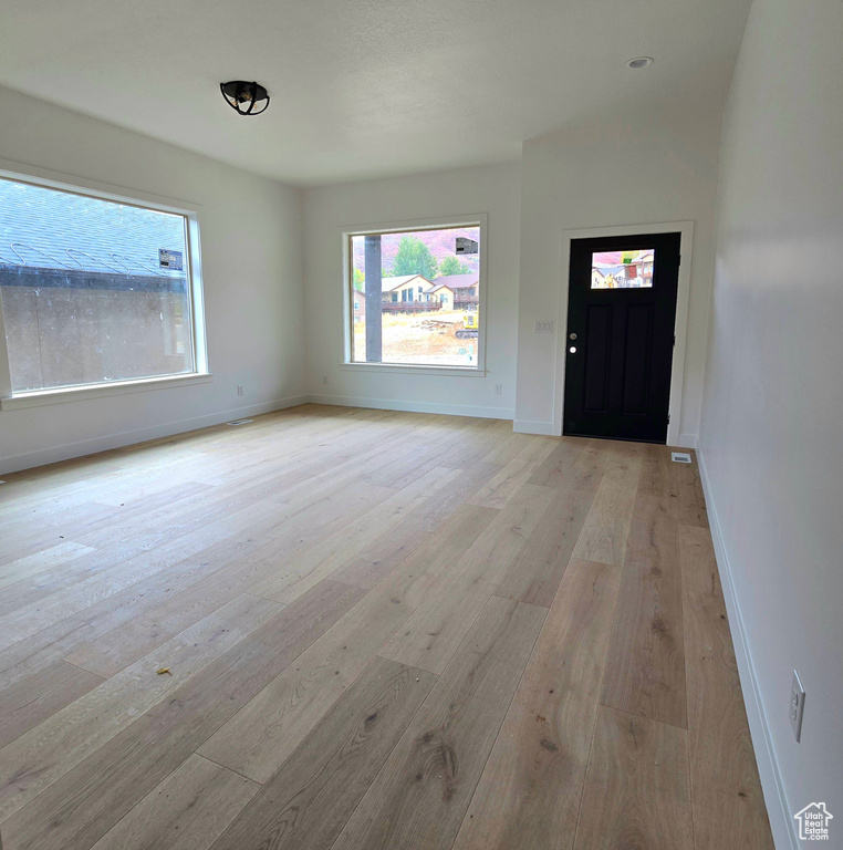 Foyer entrance with light hardwood / wood-style floors