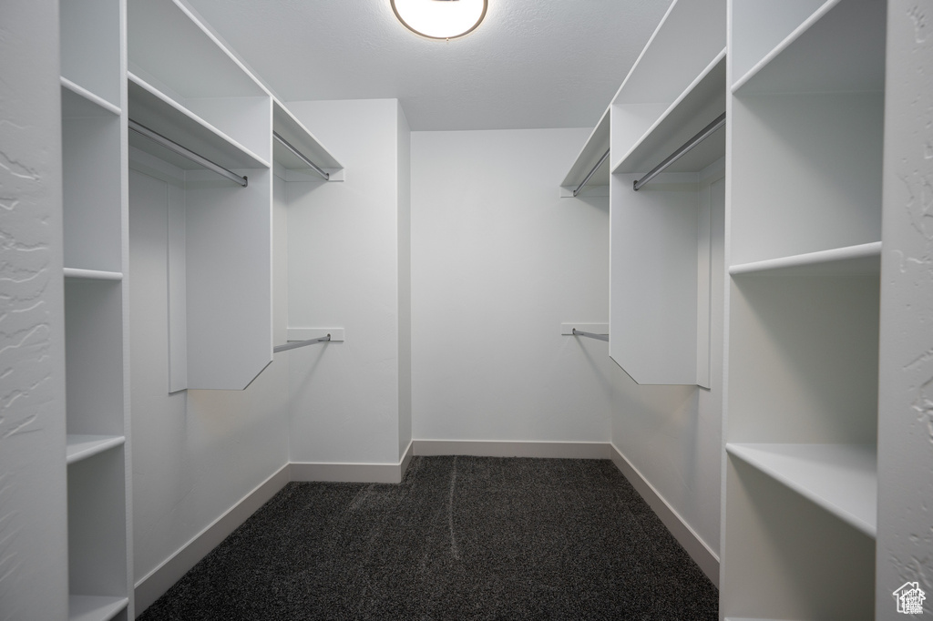 Walk in closet with dark carpet