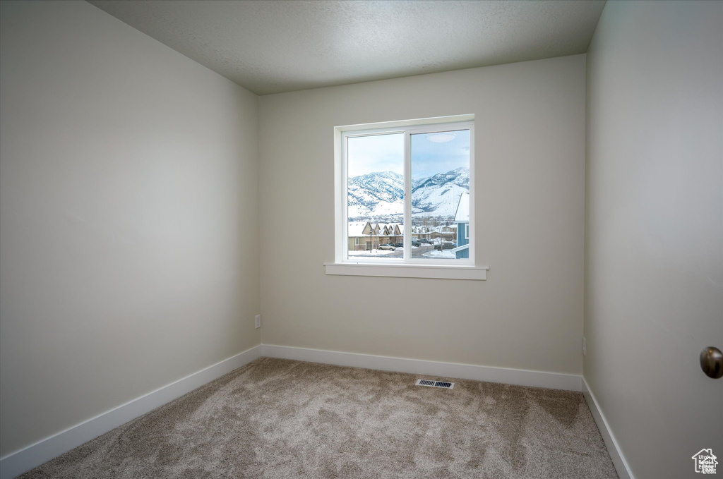 Carpeted empty room with a textured ceiling