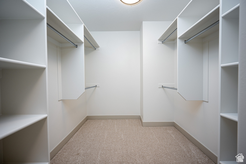 Spacious closet with light carpet