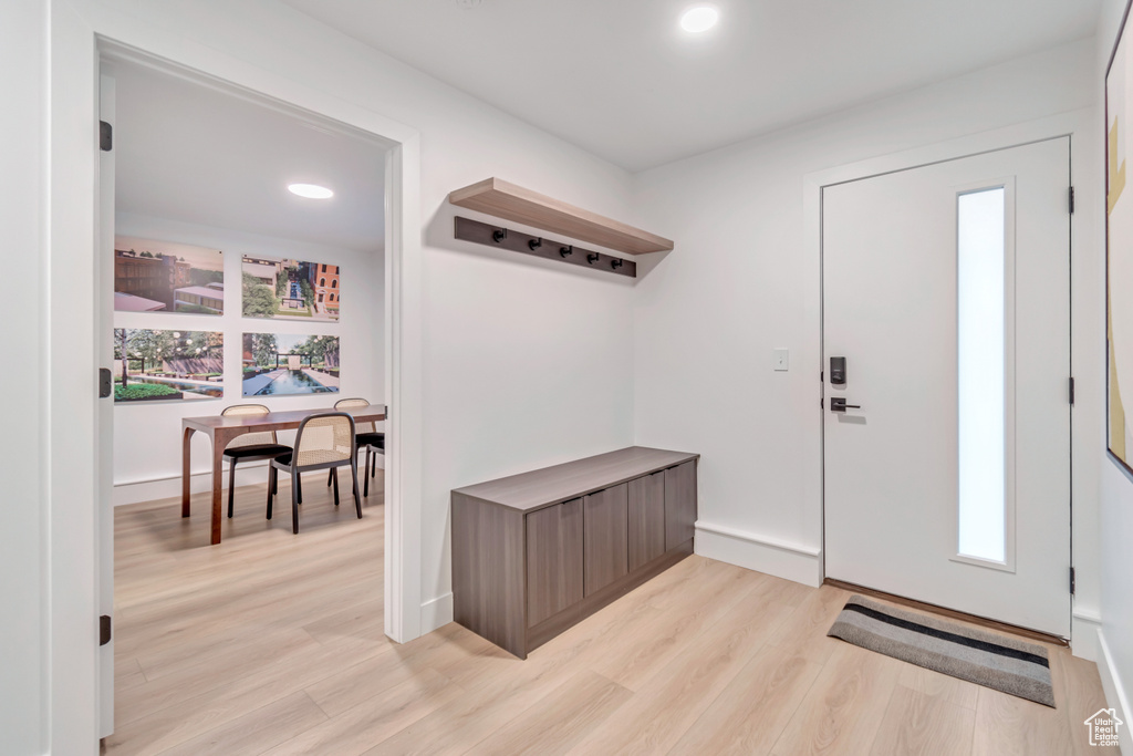 Entryway with light wood-type flooring