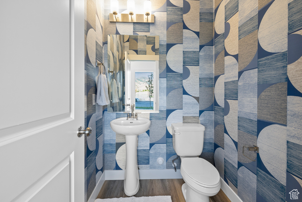 Bathroom with toilet and wood-type flooring