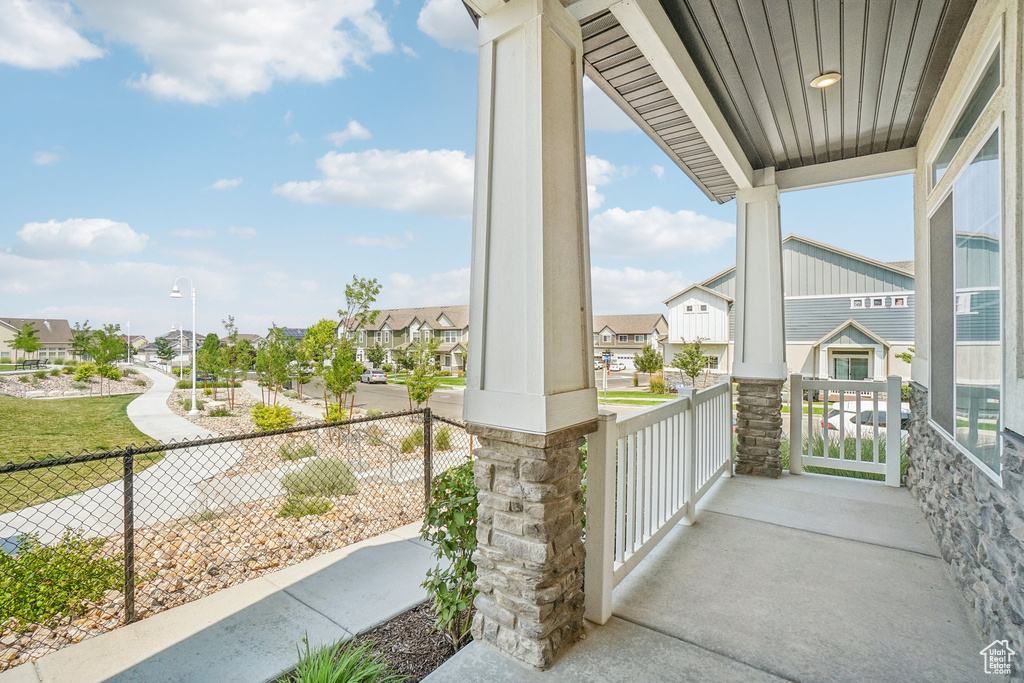 Exterior space with a porch