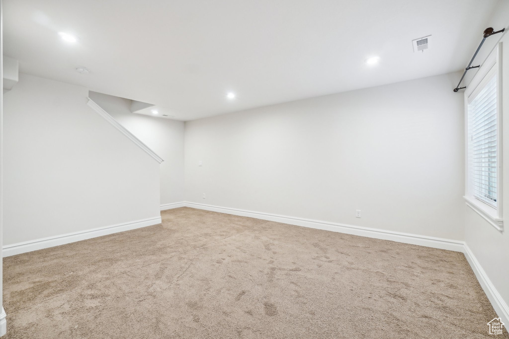 Basement featuring carpet floors