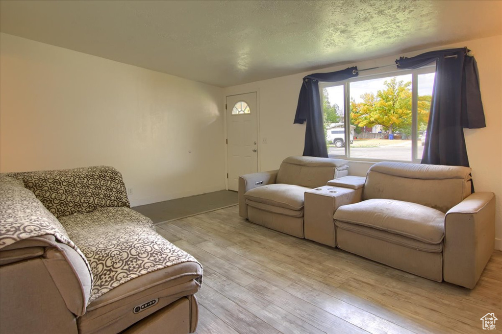 Living room with light hardwood / wood-style flooring