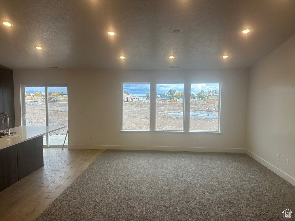 Interior space with sink, light hardwood / wood-style flooring, and plenty of natural light