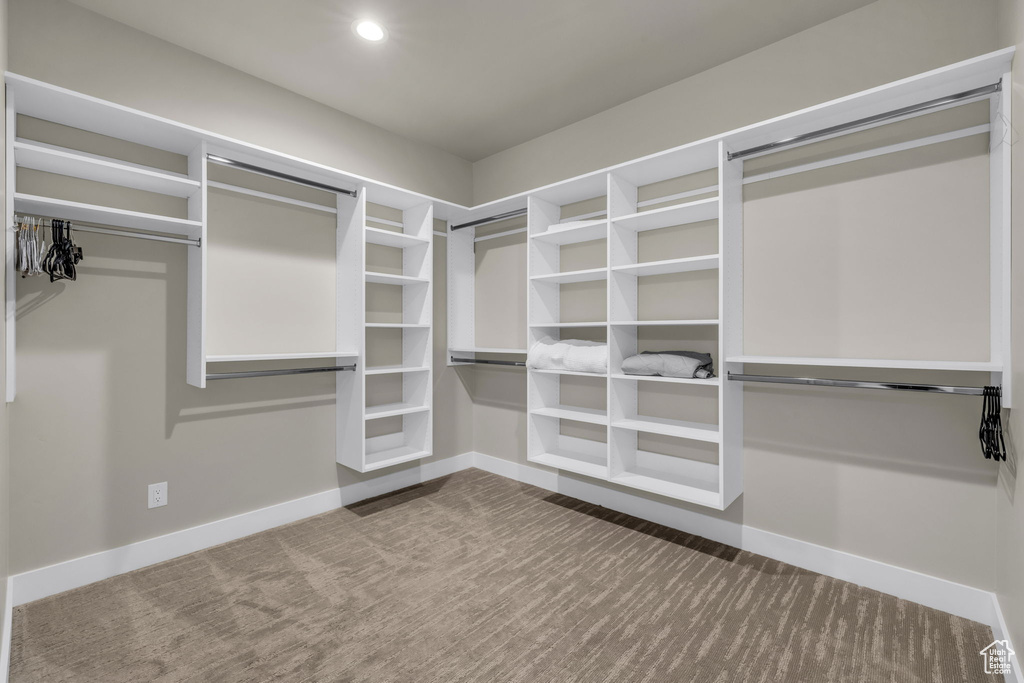 Spacious closet with carpet flooring