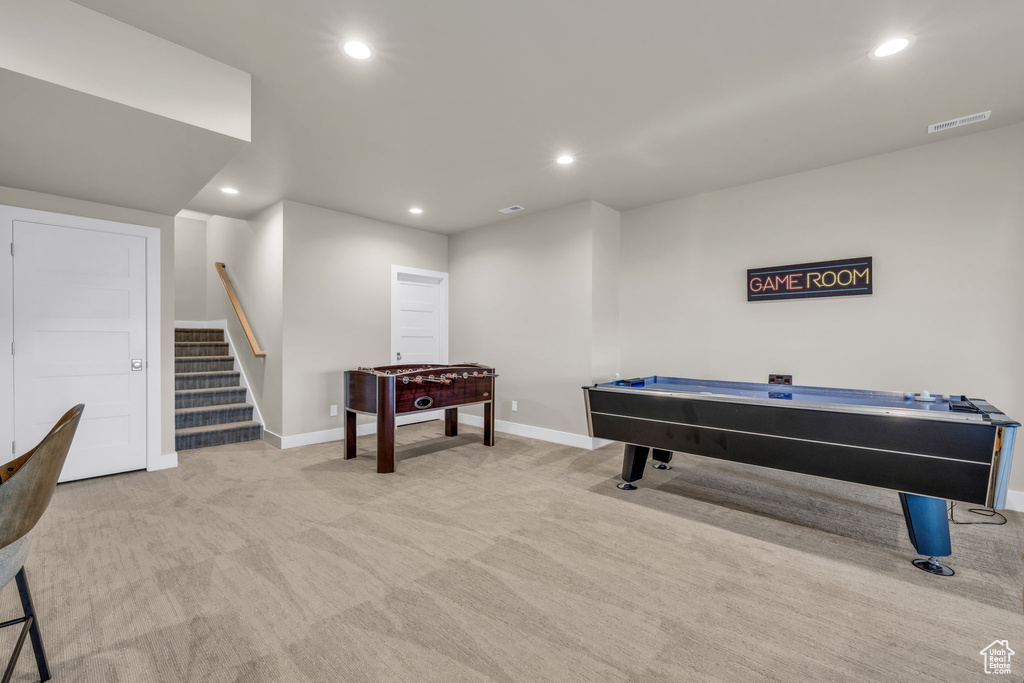 Playroom with light colored carpet