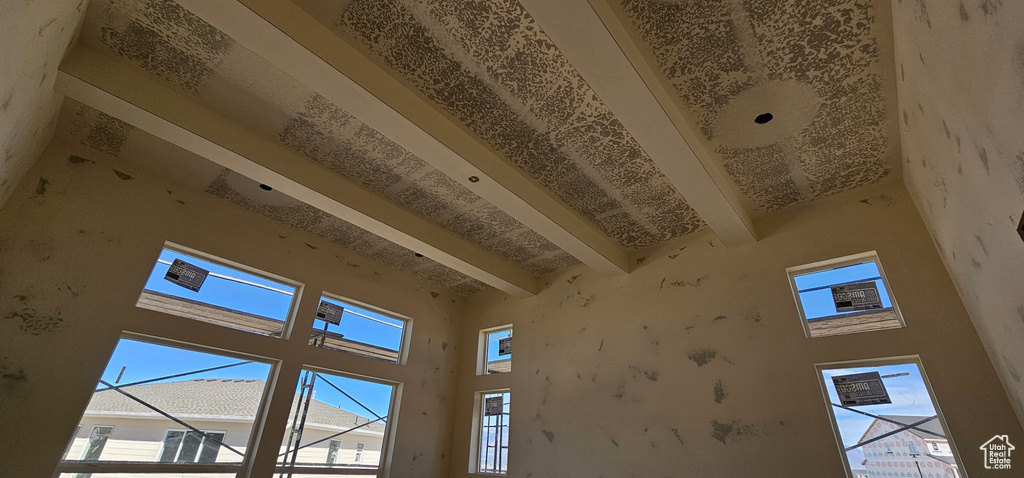 Interior details featuring beamed ceiling