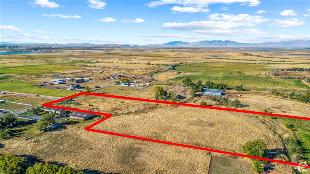 Bird's eye view featuring a rural view and a mountain view