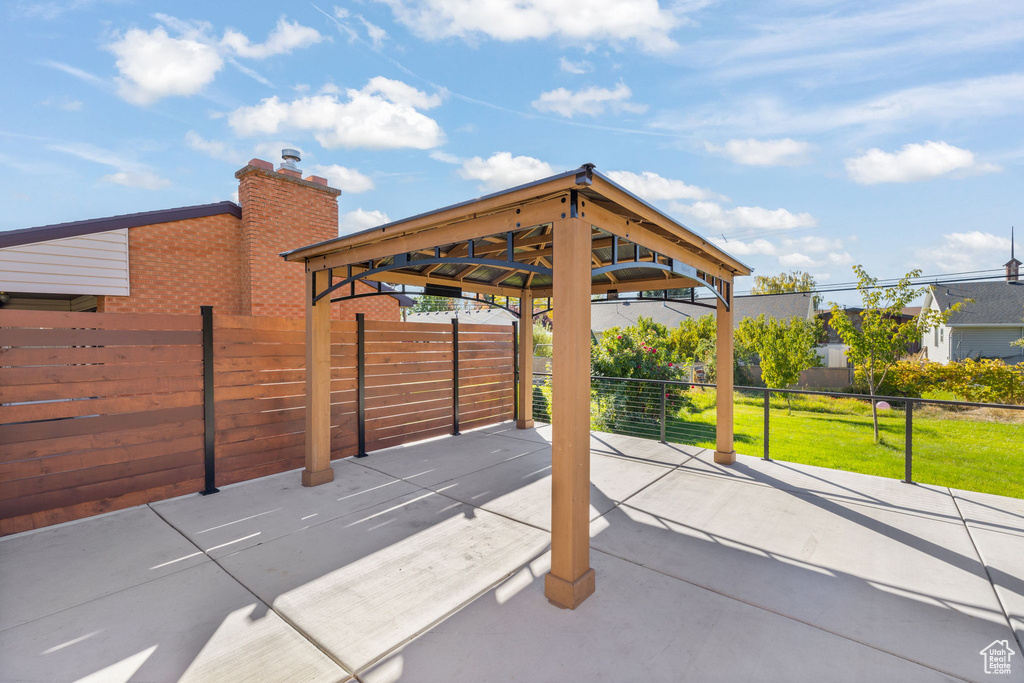 View of patio with a gazebo