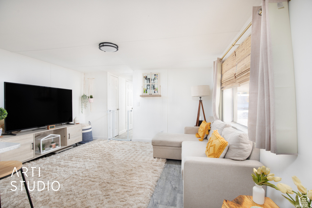 Living room with hardwood / wood-style floors