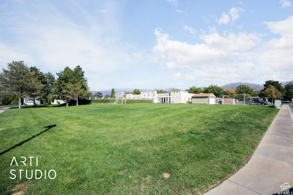 View of yard with a mountain view