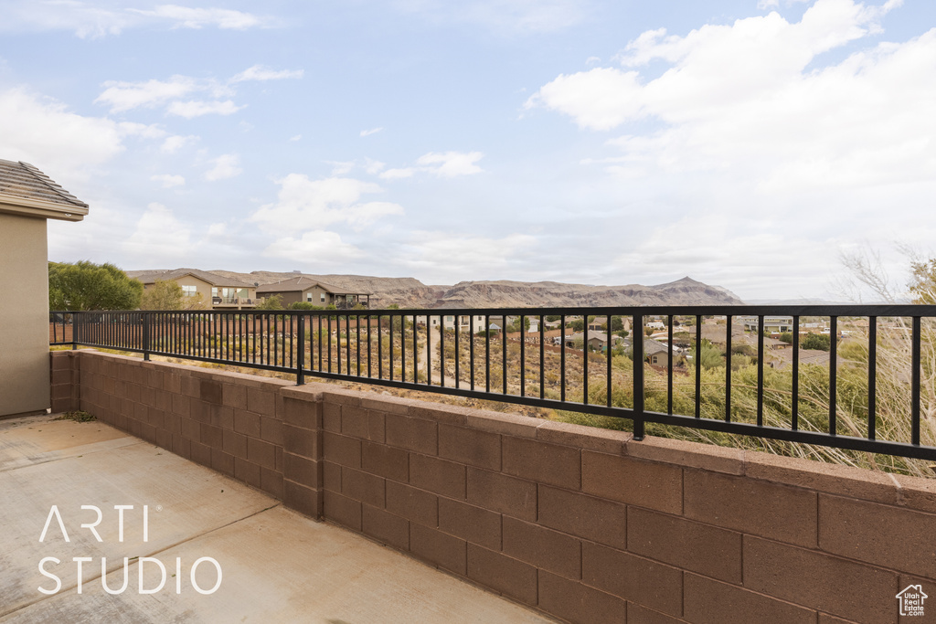 View of patio / terrace with a mountain view