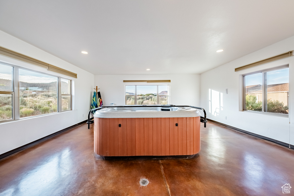 Interior space featuring a kitchen island